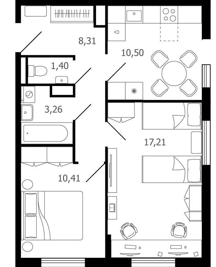 Планировка двухкомнатной квартиры 51 м² — исходный лист застройщика